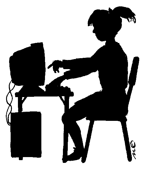 Silhouette girl computer.