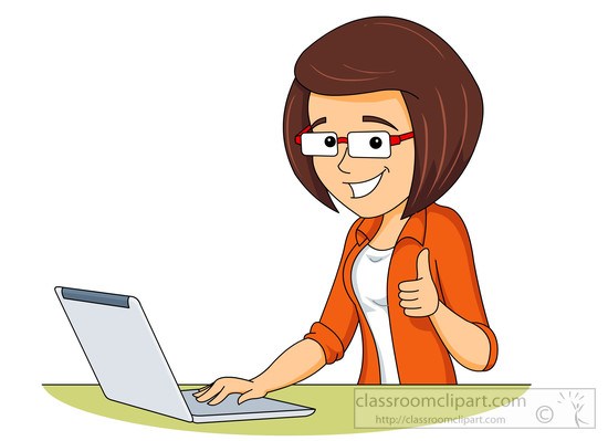 Business woman at work on computer showing thumbsup sign