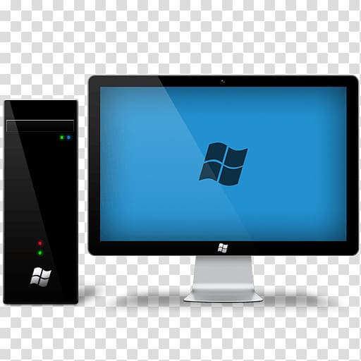 Black Microsoft flat screen computer monitor and tower
