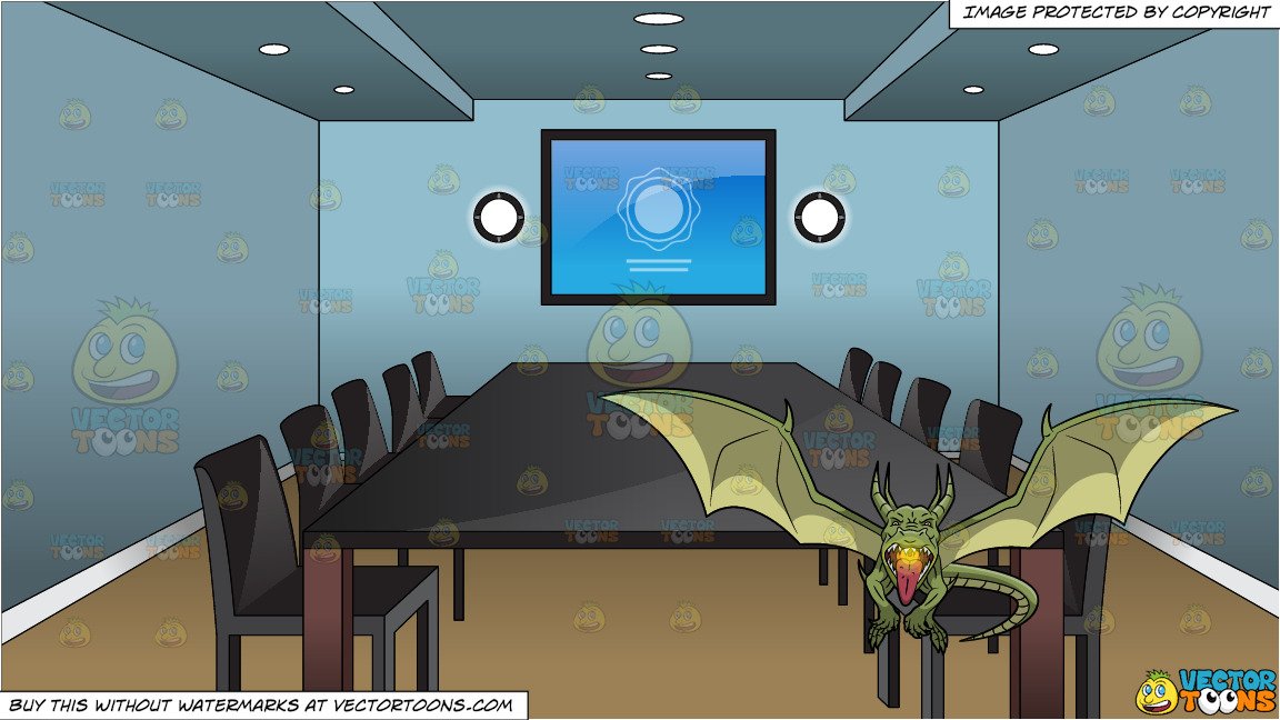 A Fire Breathing Green Dragon and Inside A Conference Room Background