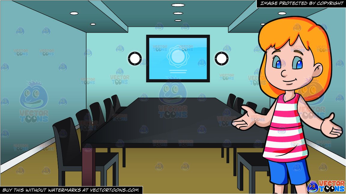 A Charming Ginger Head Middle School Girl and Inside A Conference Room  Background