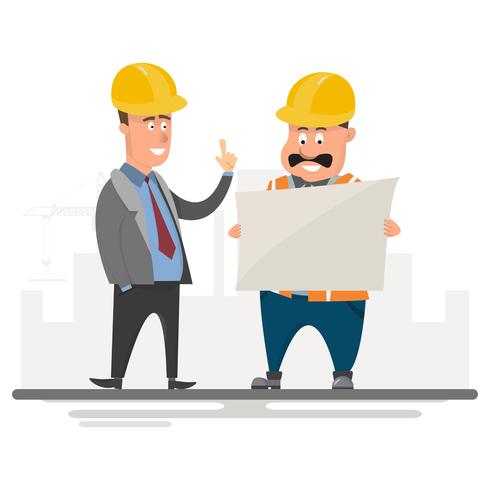 Architect, foreman, engineering construction worker manage a