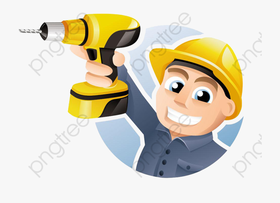 An Electric Tool Worker, Safety Hat, Hand Tools, Cartoon