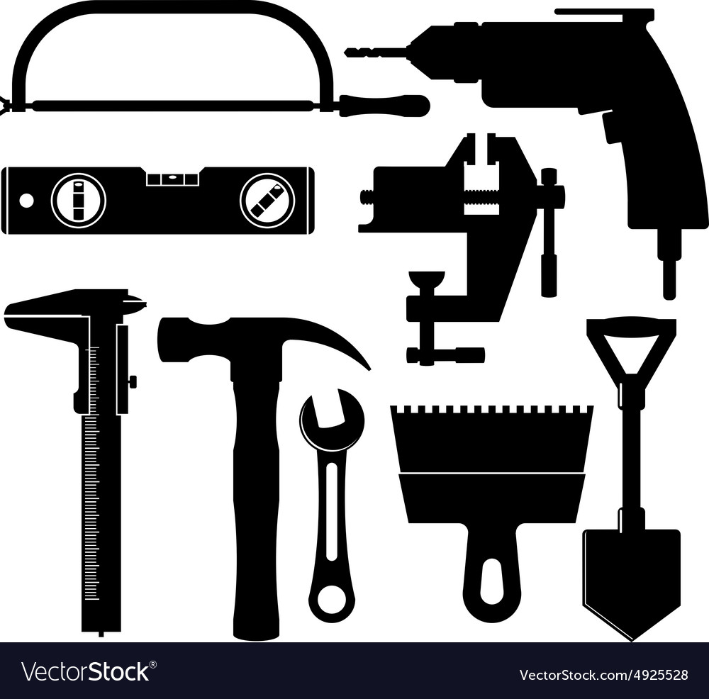 Silhouettes of construction tools