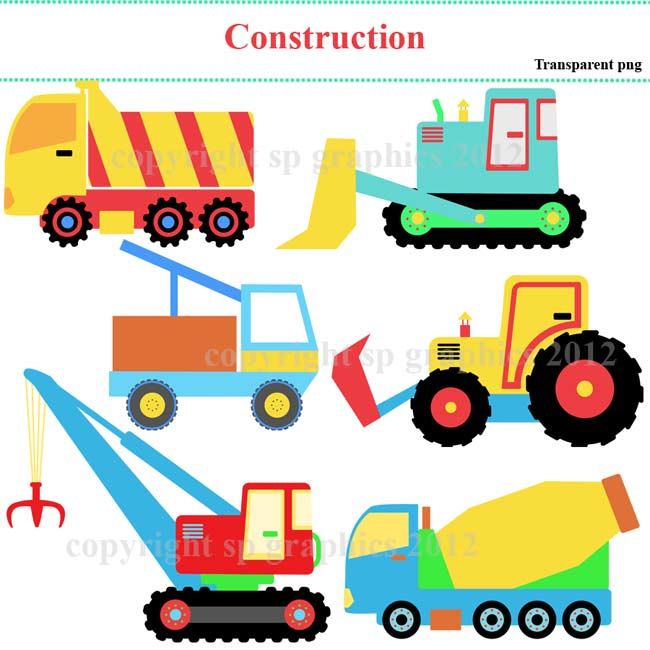 Construction vehicles clipart for cards scrapbooking by