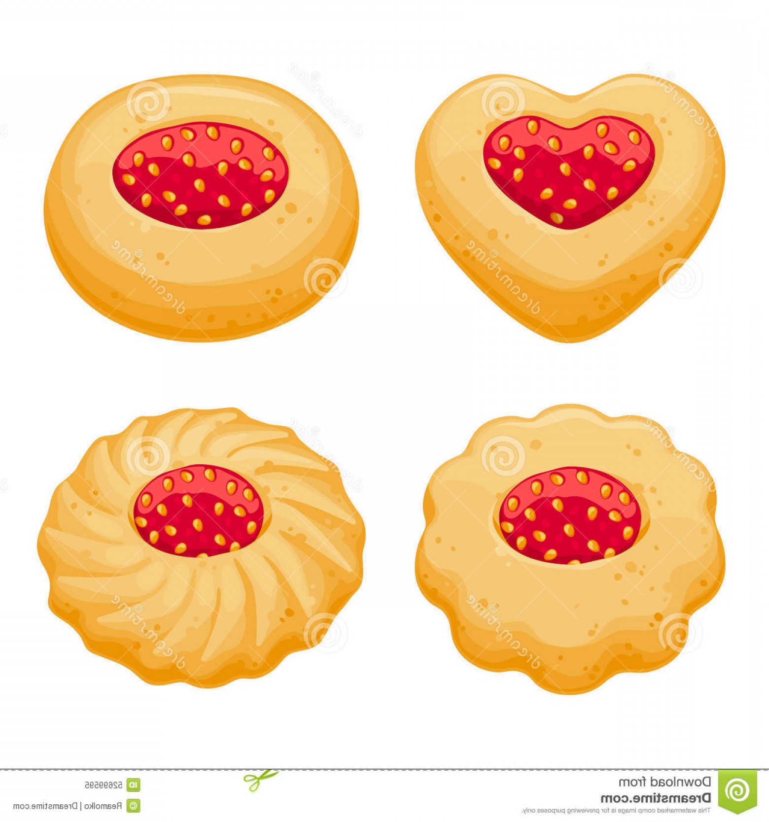 Stock Illustration Strawberry Jam Sweet Cookies Set Heart