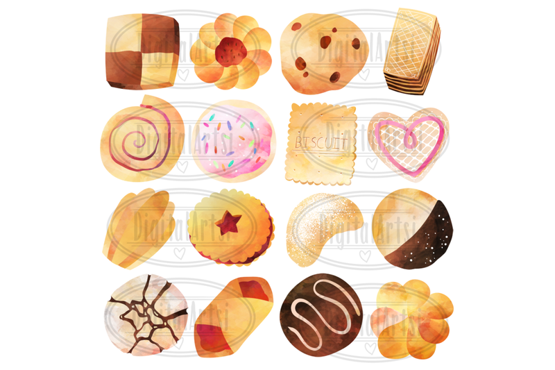 Watercolor Cookies Clipart By Digitalartsi