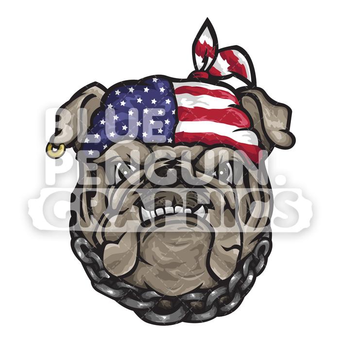 Cool Bulldog Head with USA Flag Headband Vector Cartoon Clipart Illustration