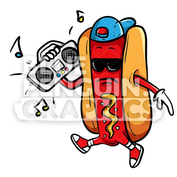 Cool Hot Dog with Old Music Player Vector Cartoon Clipart