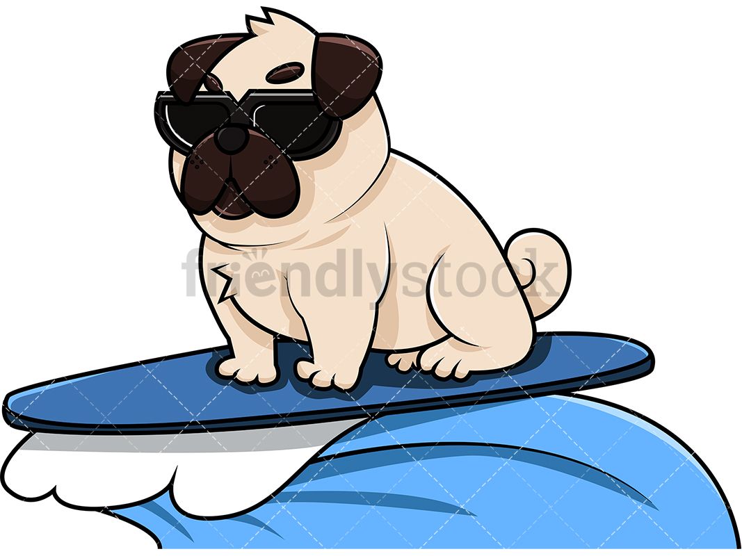 Cool Pug Dog Surfing in