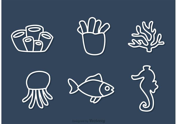 Outline Coral Reef And Fish Vectors