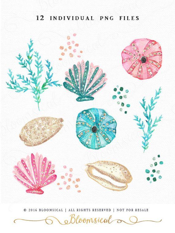 Glitter Seashells Clip Art