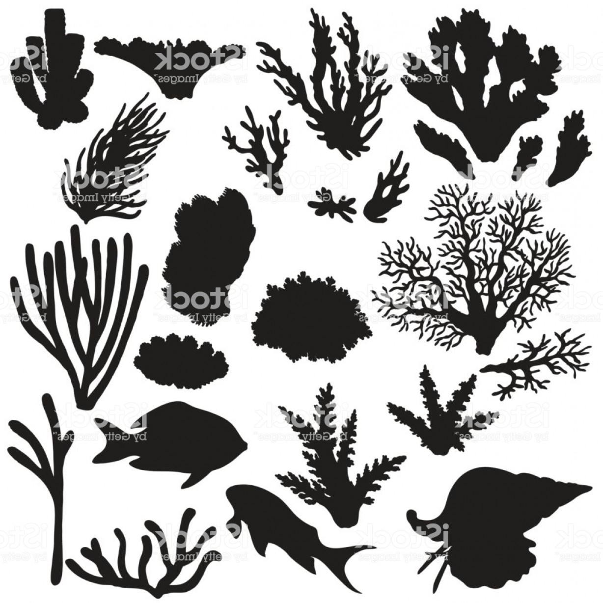 Reef Animals And Corals Silhouette Set Gm