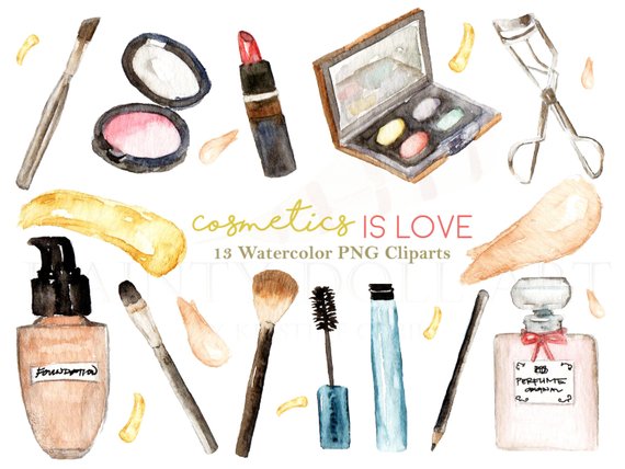 Cosmetics Makeup Clipart Watercolor Digital Download Beauty