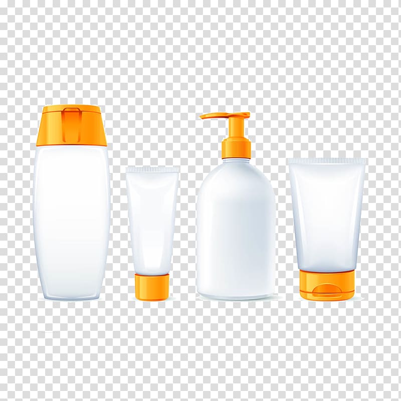 Four bathroom bottle kit, Packaging and labeling Cosmetics