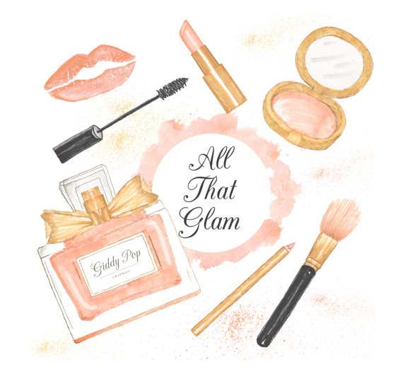 Watercolor Makeup clipart, cosmetic clipart, , Fashion