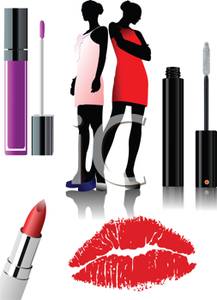 A Colorful Cartoon of Makeup Models Posing with Cosmetics