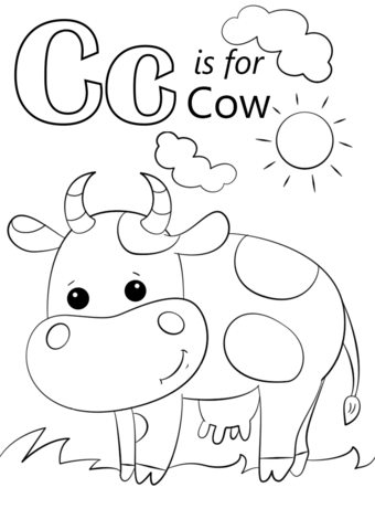Letter C is for Cow coloring page