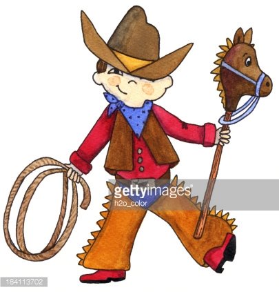 Little Cowboy with Stick Horse Clipart Image