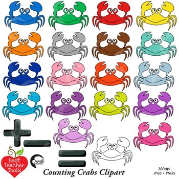 Counting Clipart, Colored Crab Clipart, Math Manipulatives, AMB