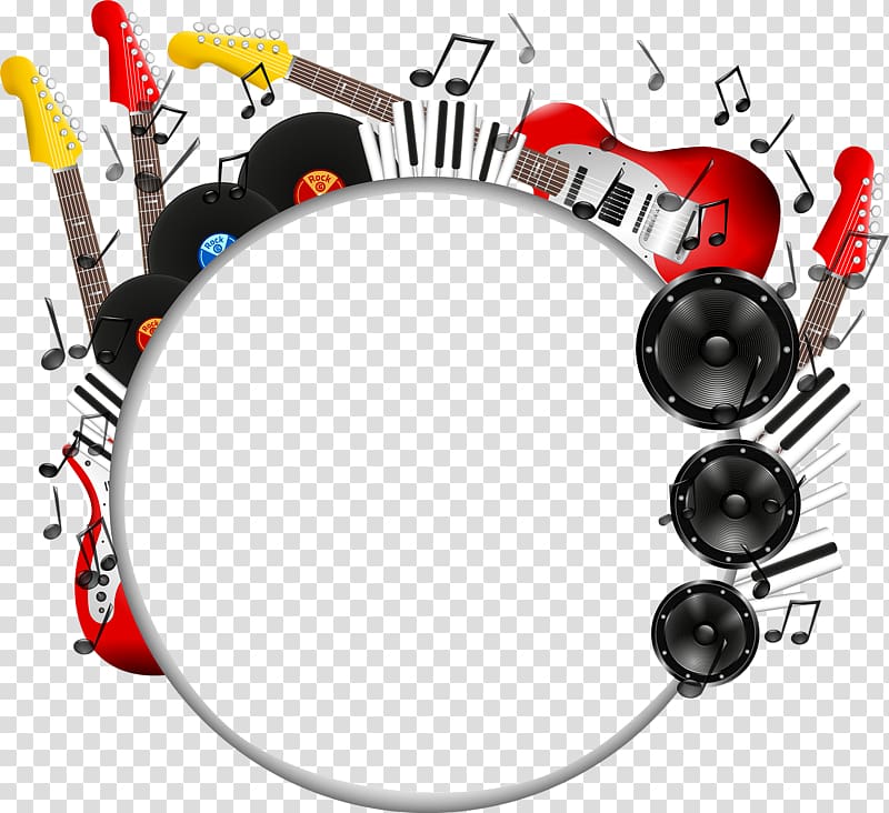 Cartoon color guitar sound and creative promotional circular