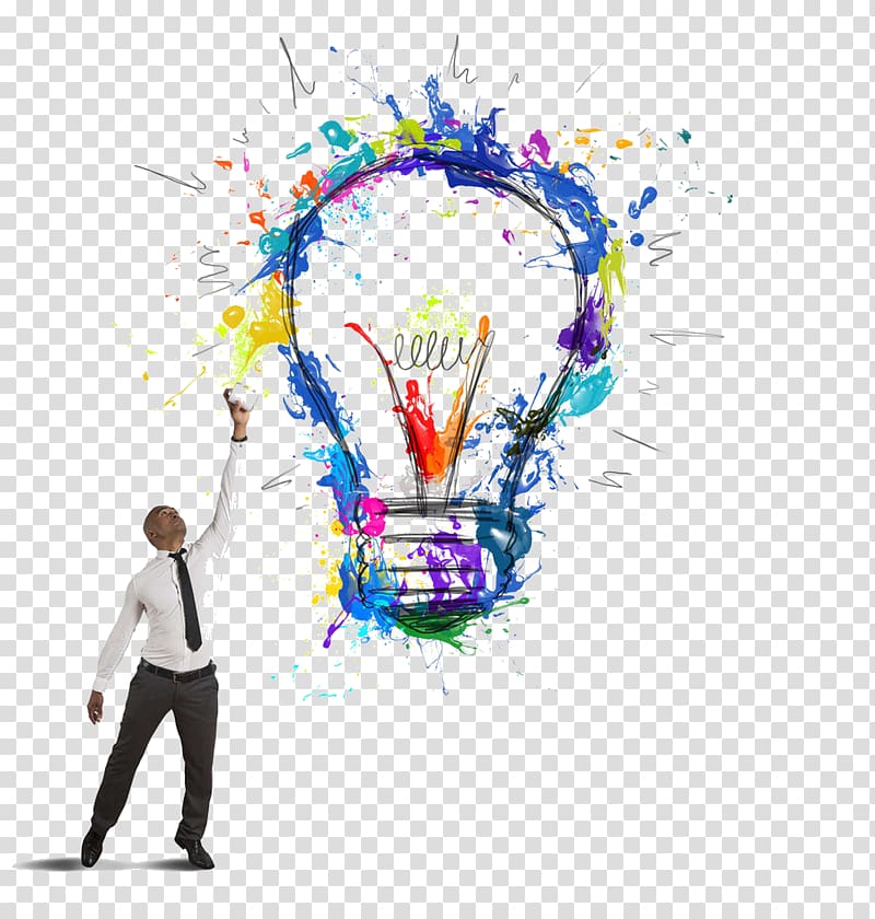 Man reaching for multicolored light bulb illustration