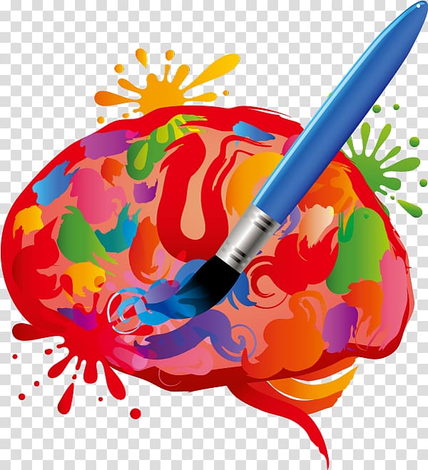 Blue paintbrush digital illustration, Brain Creativity