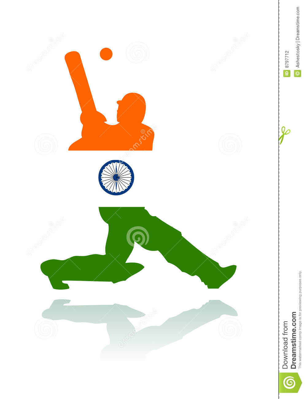 Cricket players in action clipart