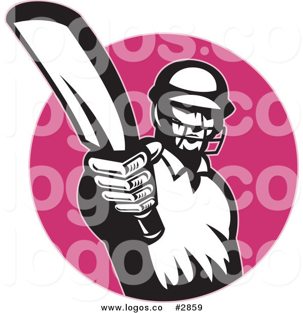 Royalty Free Black and White Cricket Batsman and Pink Circle