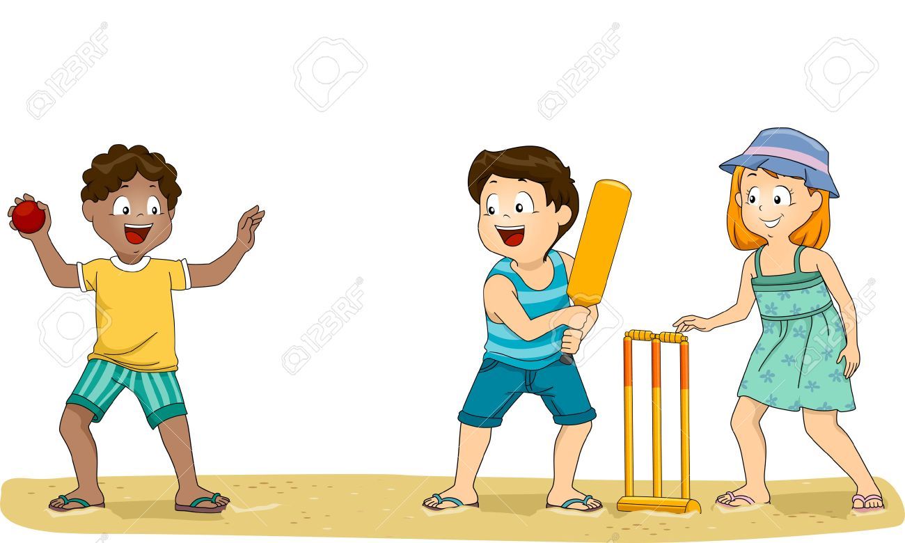 Boy playing cricket clipart