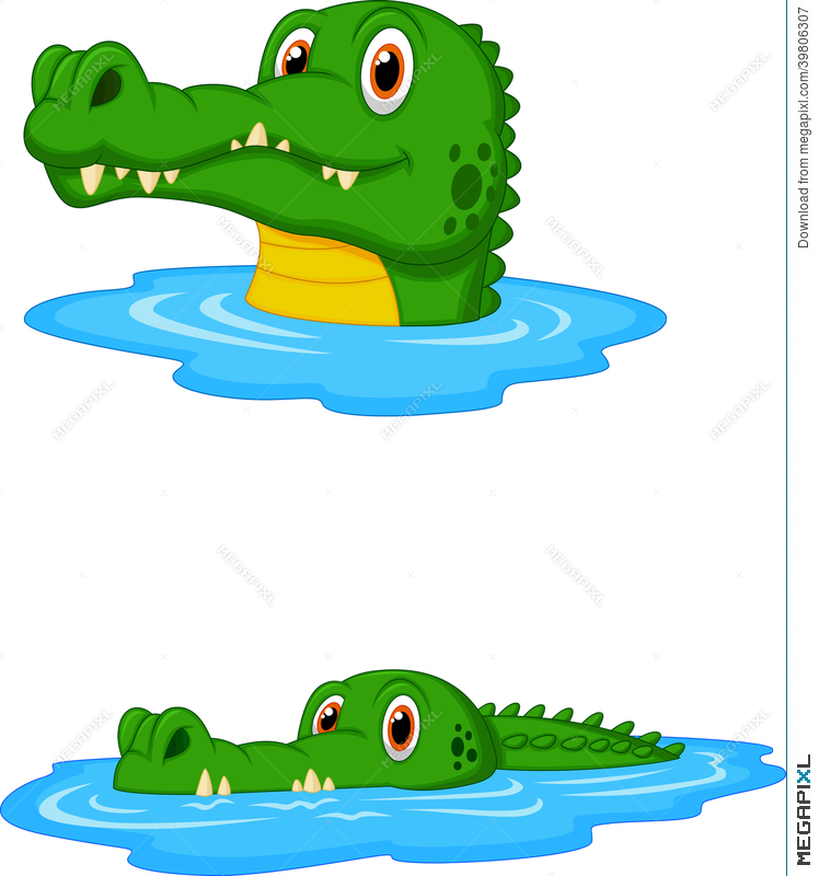 Cute Crocodile Cartoon Swimming Illustration