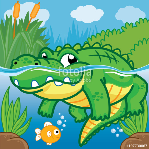 Crocodile in the water, Cute vector