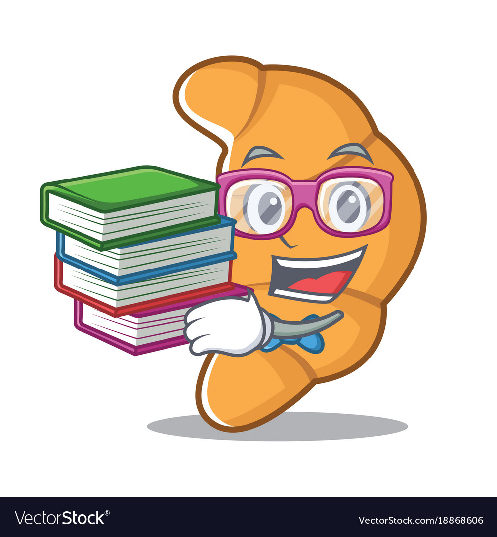 Student with book croissant character cartoon