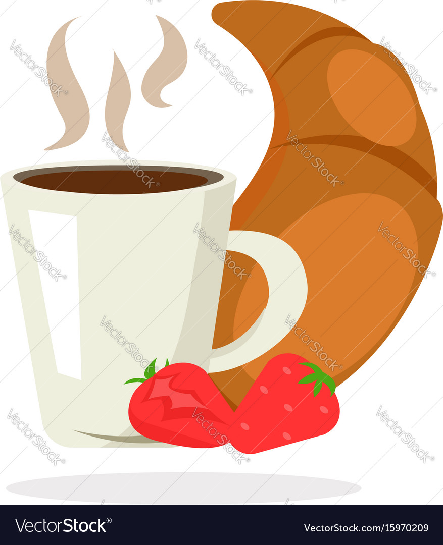 Breakfast coffee tea croissant strawberry