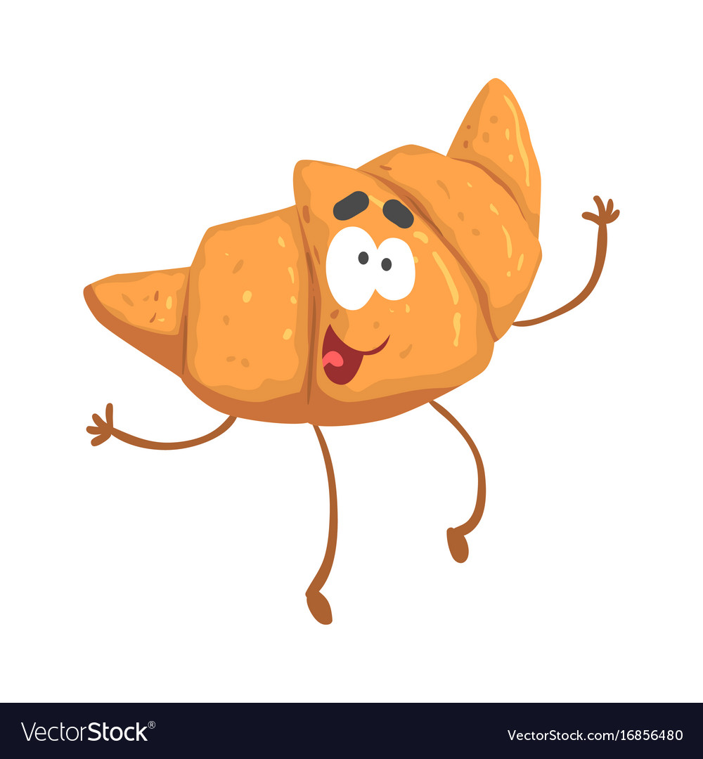 Cute smiling croissant character cartoon funny