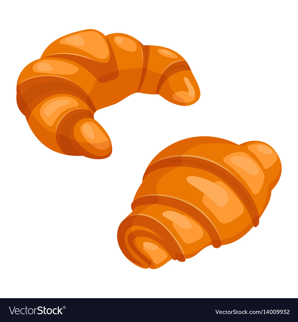 Two croissants bake puff pastry color flat design