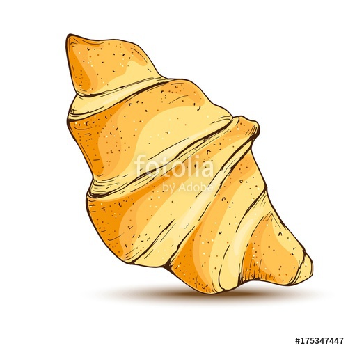 Hand drawn croissant, colorful draft sketch isolated on
