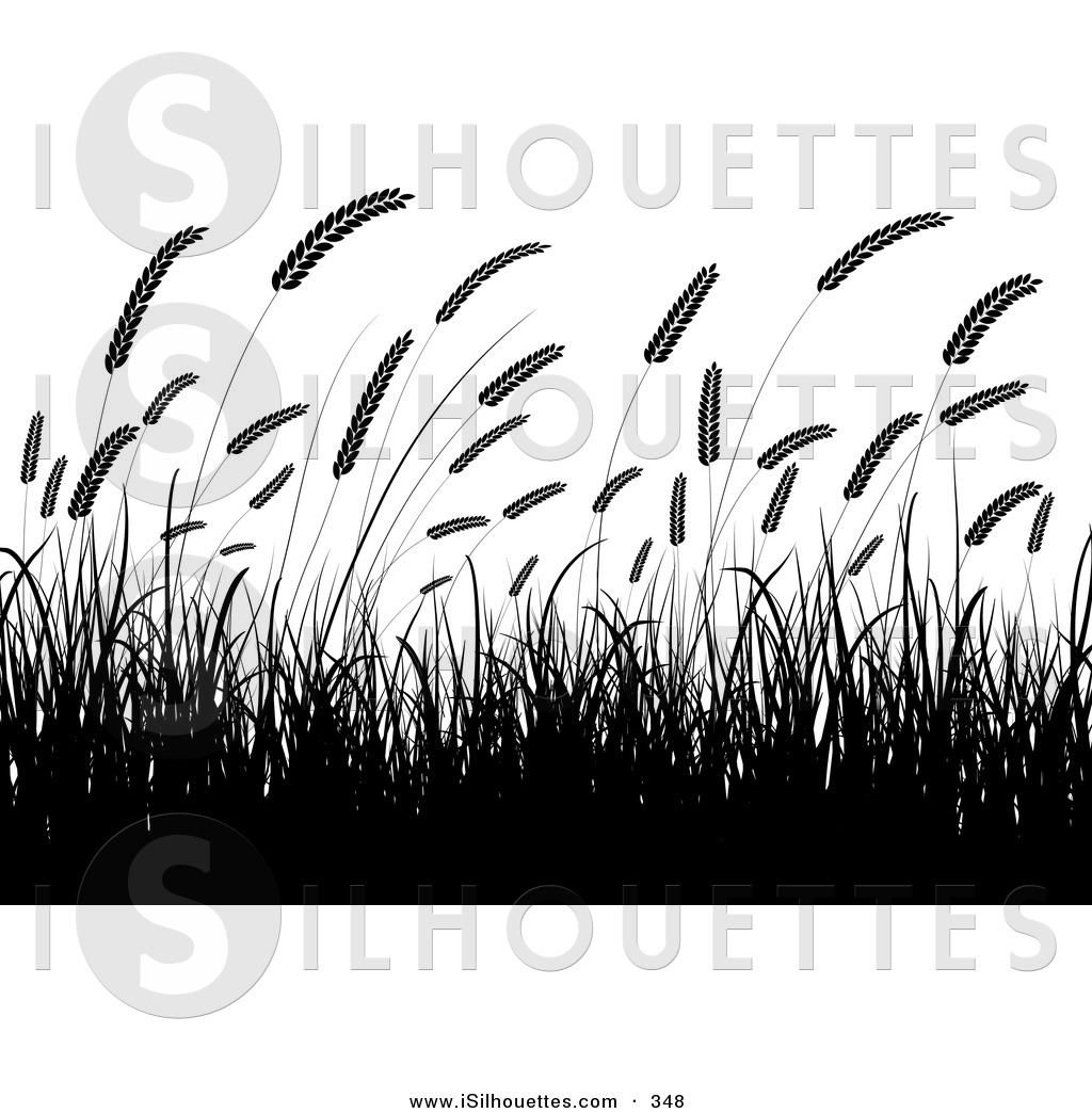 Silhouette Clipart of a Field of Silhouetted Wheat Grasses