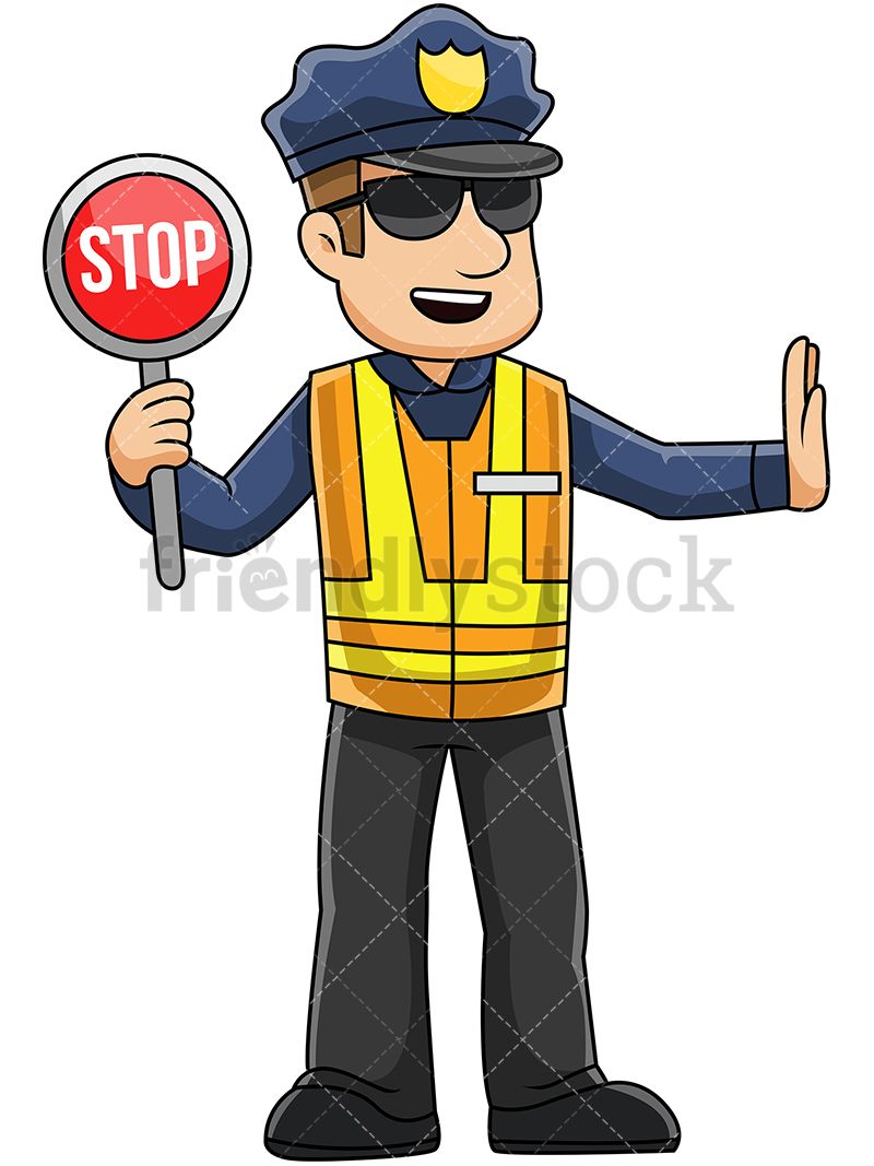 Male Police Officer Holding Stop Sign