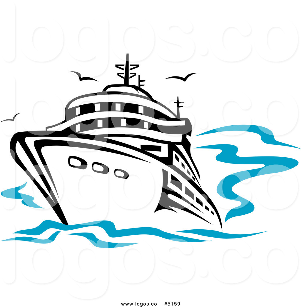 Royalty Free Vector of a Cruise Ship and Gulls Travel Logo