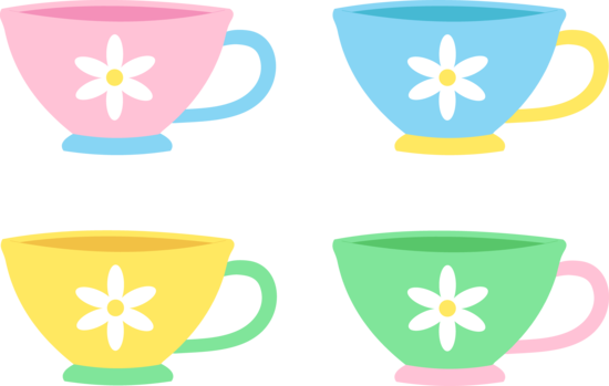 Set of four cute pastel tea cups free clip art