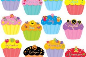 Birthday cupcakes clipart with months