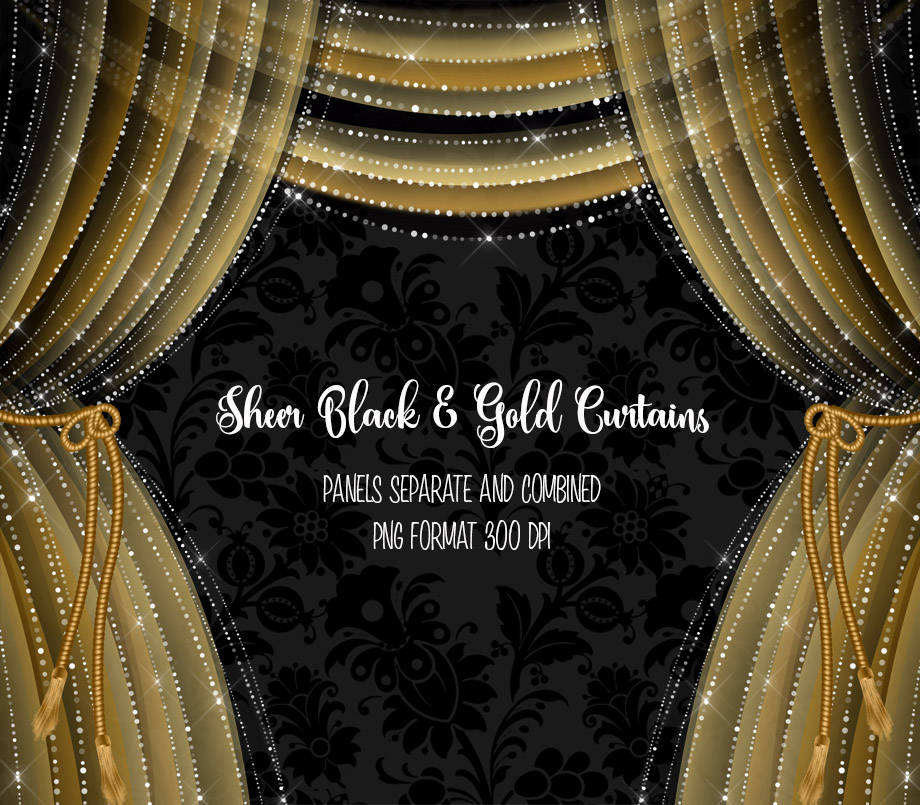 Sheer Black and Gold Curtains Clipart