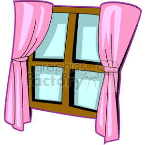 Window with pink curtains clipart