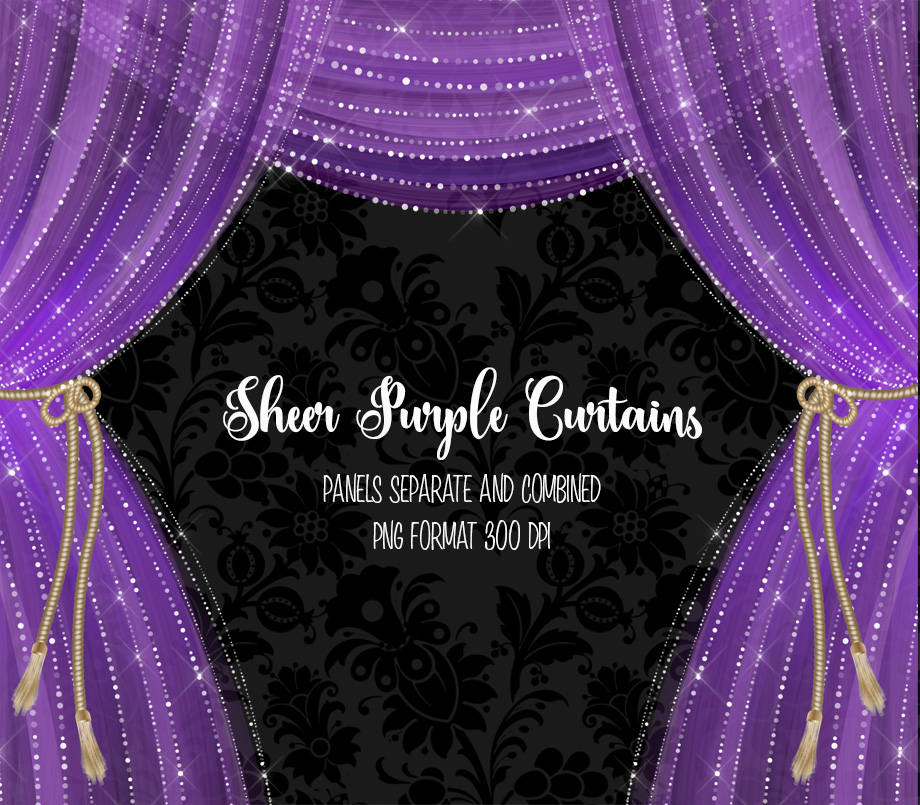 Sheer purple curtains.
