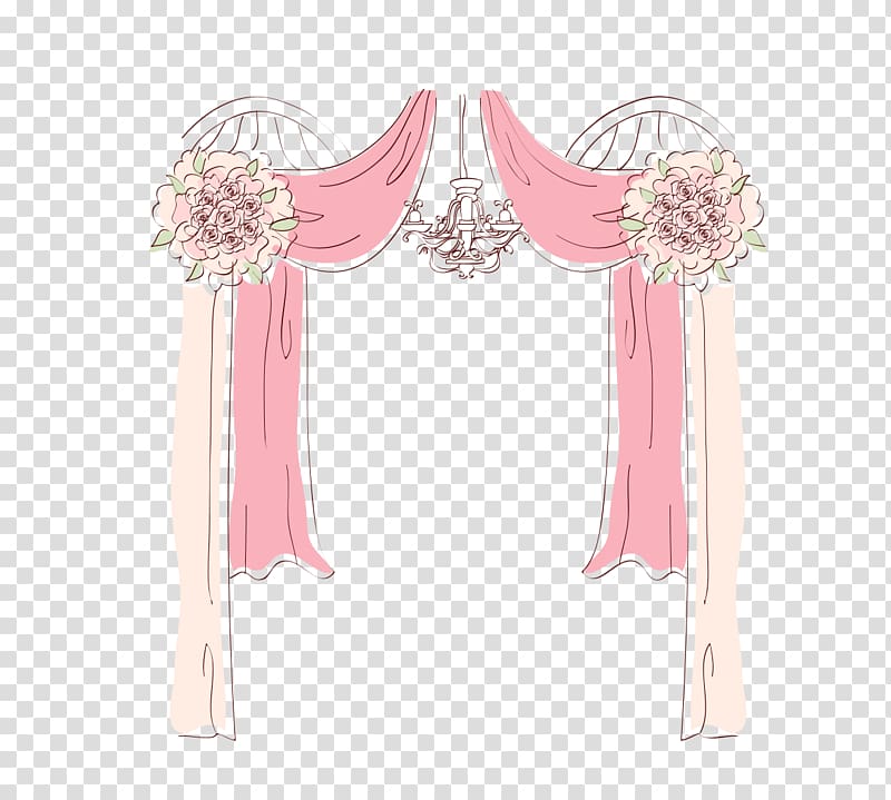 Pink floral illustration, Curtain Wedding Drapery, wedding