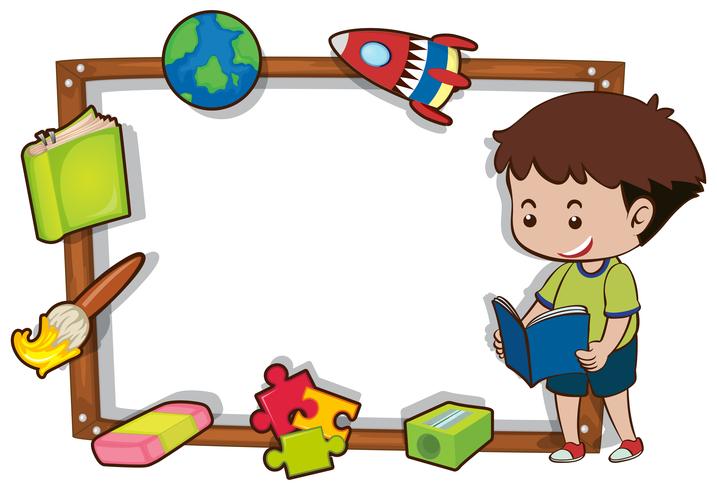 Border template with boy reading book