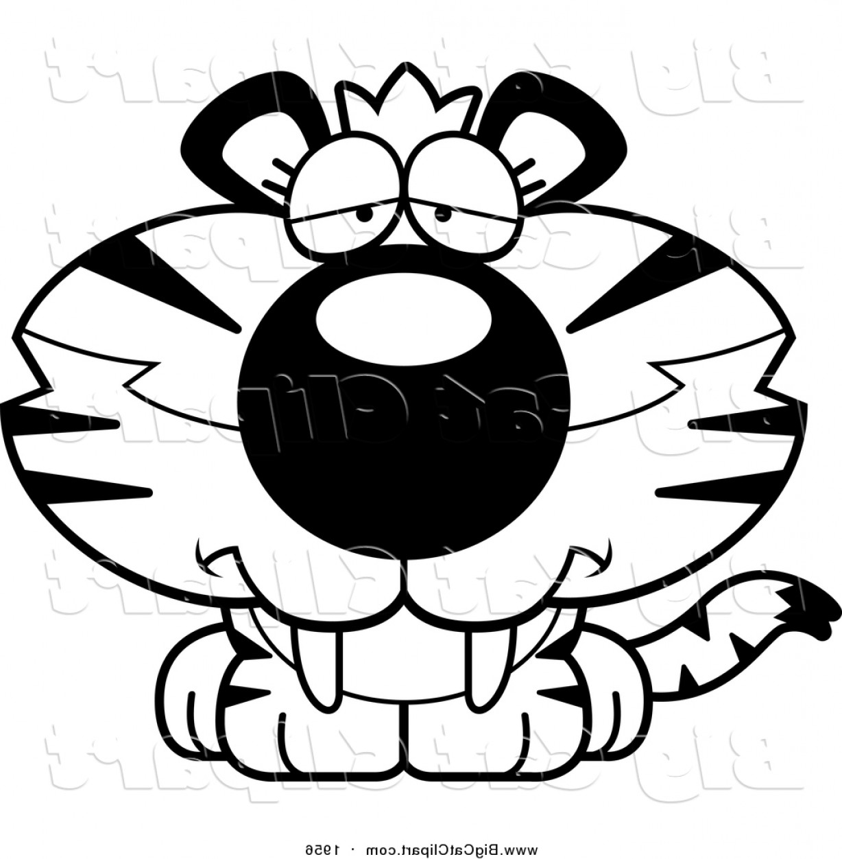 Big Cat Cartoon Vector Clipart Of A Black And White Cute