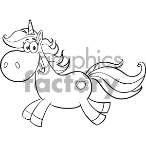 Clipart Illustration Black And White Cute Magic Unicorn Cartoon Mascot  Character Running Vector Illustration Isolated On White Background clipart