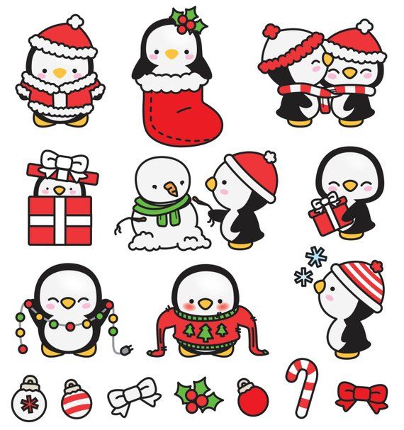 Baby Cards Premium Vector Clipart Kawaii Christmas Penguins